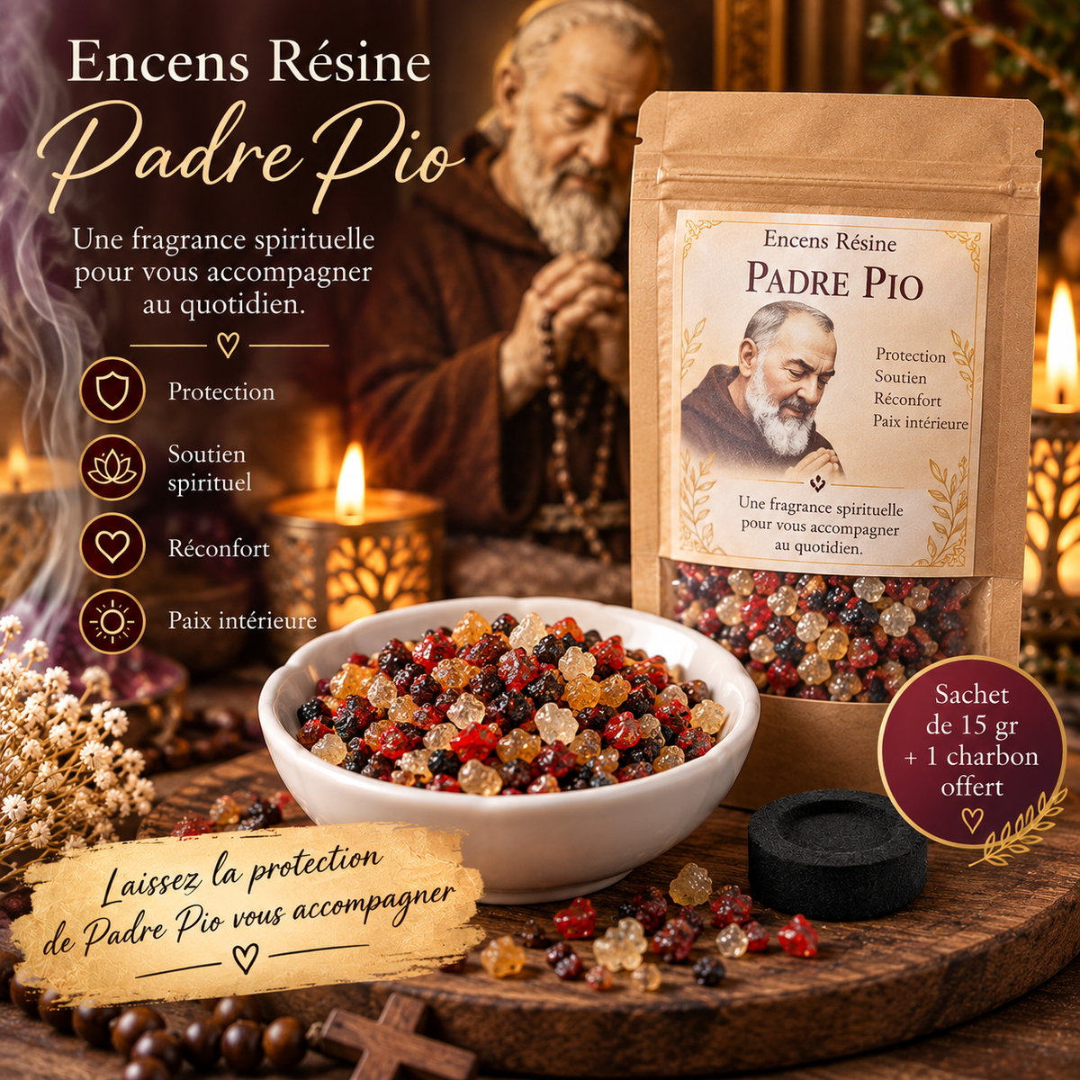 Encens en grains Saint Padre Pio – 15 g + 1 charbon