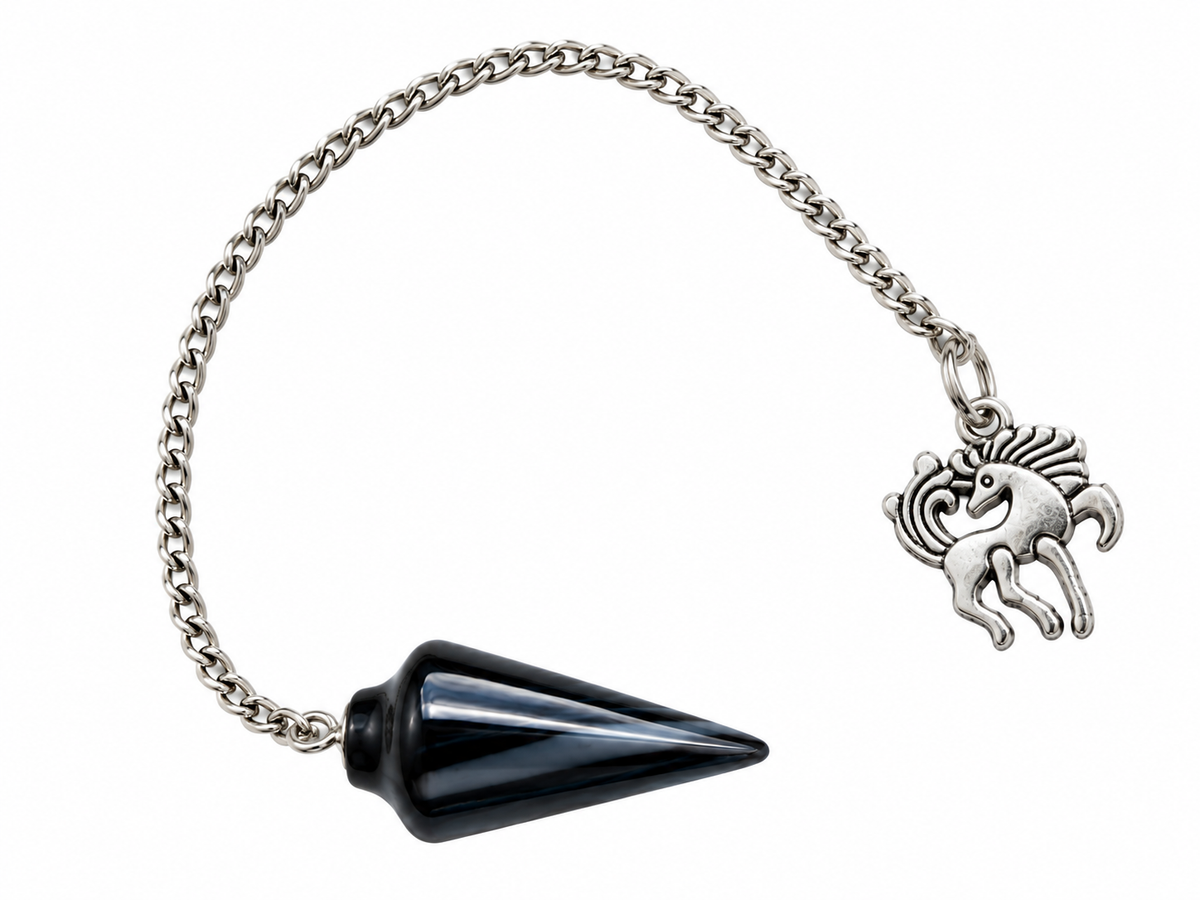 Pendule divinatoire en pierre noire – Cheval porte-bonheur