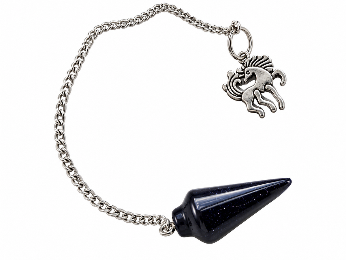Pendule divinatoire en pierre bleu nuit – Cheval porte-bonheur