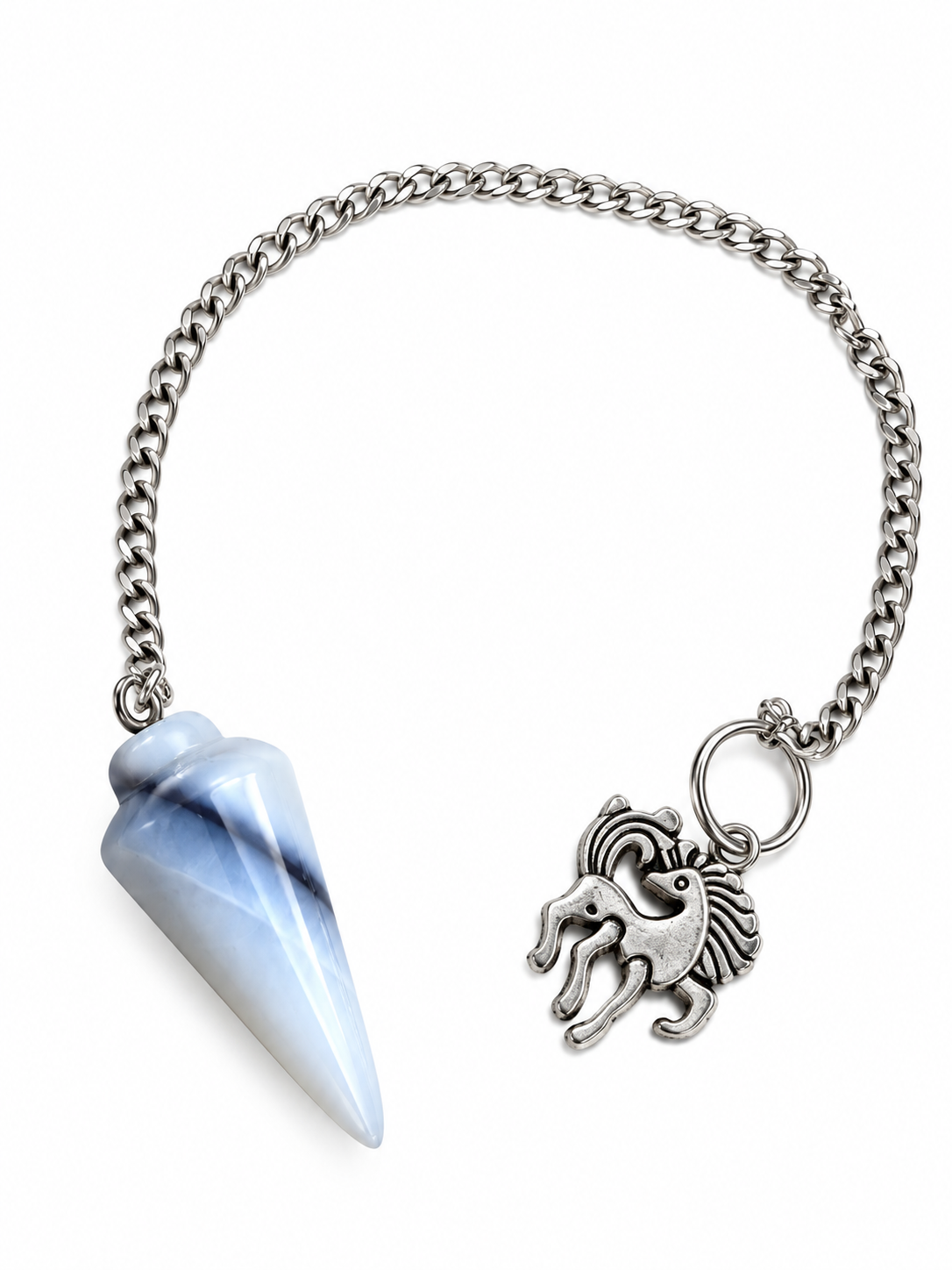 Pendule divinatoire en pierre bleu ciel – Cheval porte-bonheur