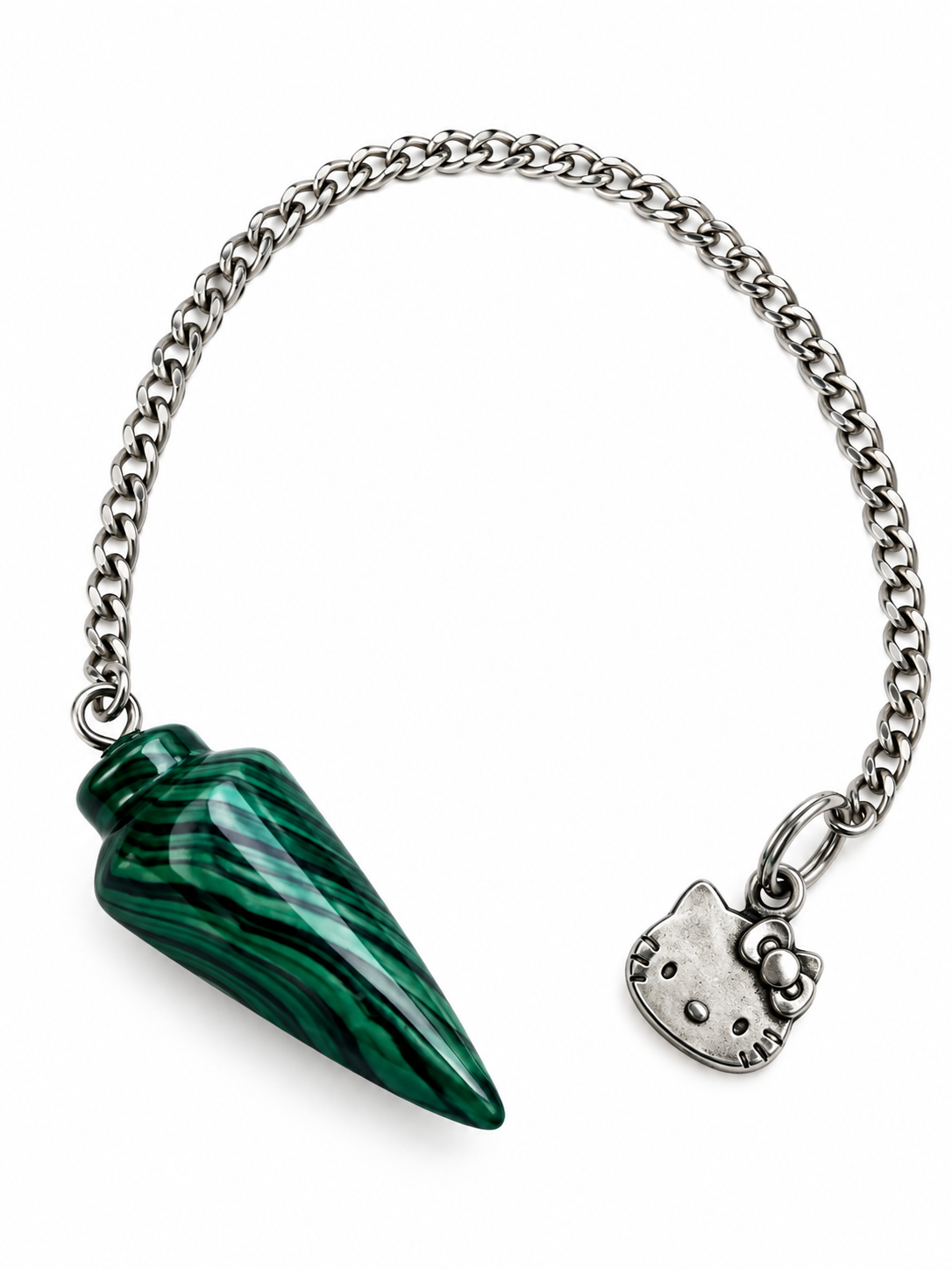 Pendule divinatoire inspiration Malachite – Pendentif Chat