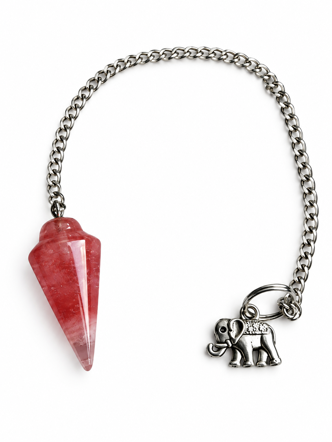Pendule divinatoire en pierre rose – Éléphant porte-bonheur
