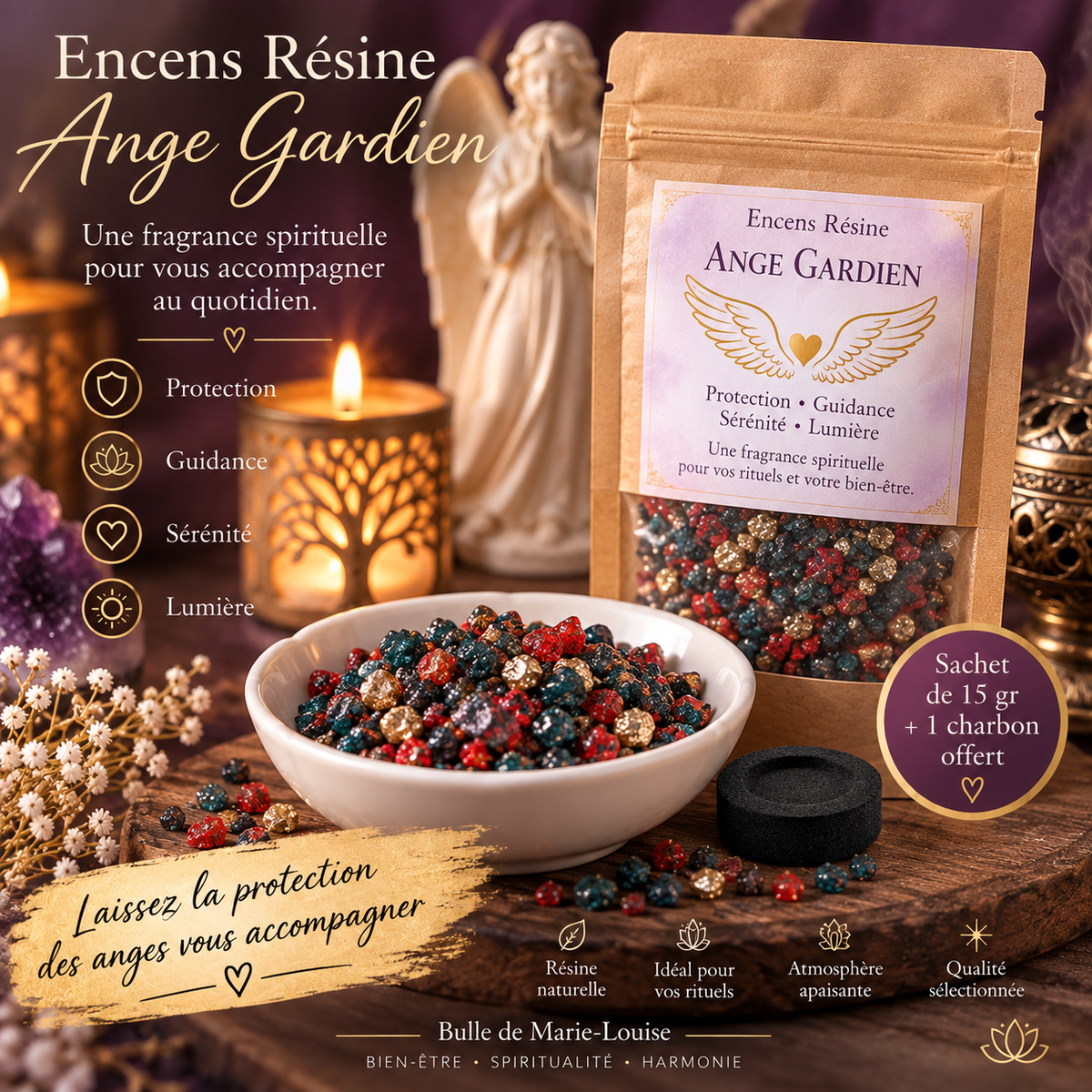Encens en grains Saint Ange Gardien – 15 g + 1 charbon