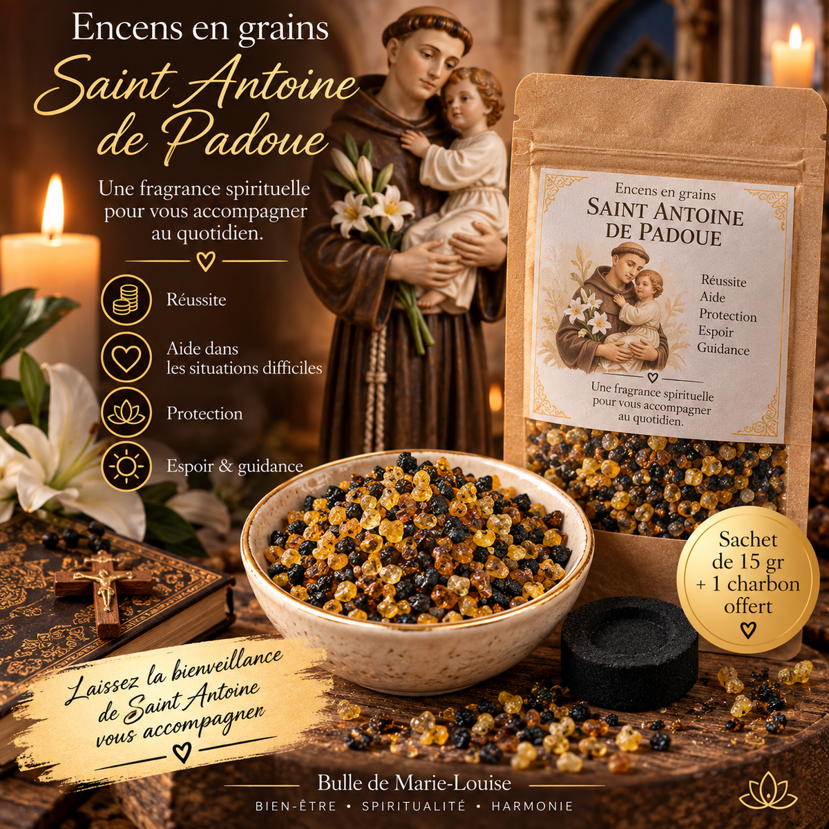 Encens en grains Saint Antoine de Padoue – 15 g + 1 charbon