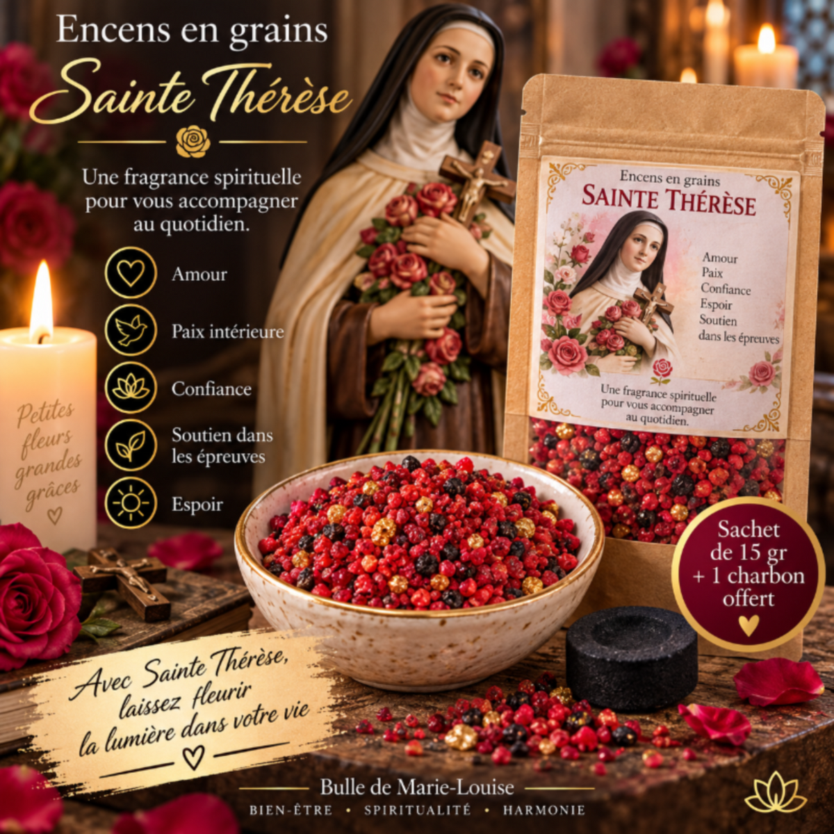 Encens en grains Sainte Thérèse – 15 g + 1 charbon
